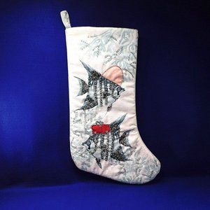 Sigrid Olsen Angel Fish Christmas Stocking Beach Decor Silver Beaded 19.5"